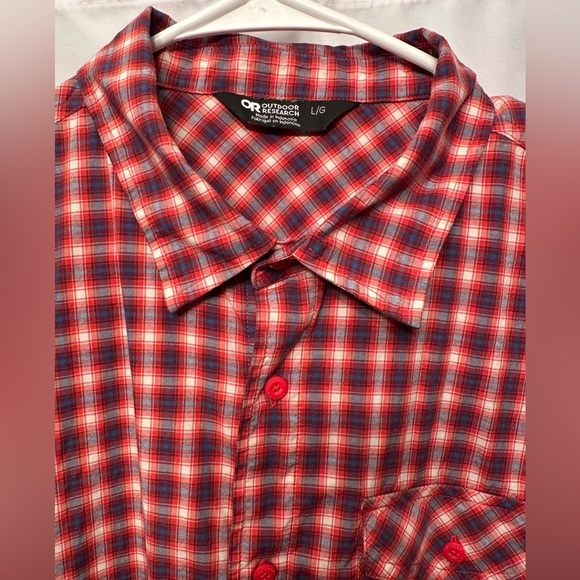 Outdoor Research Seapine Red Plaid Short Sleeve Button Up Shirt Size Large - Picture 1 of 8